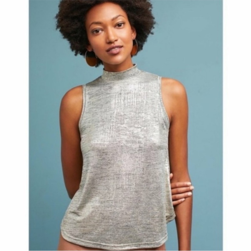 Anthropologie postmark metallic gold mock neck tank